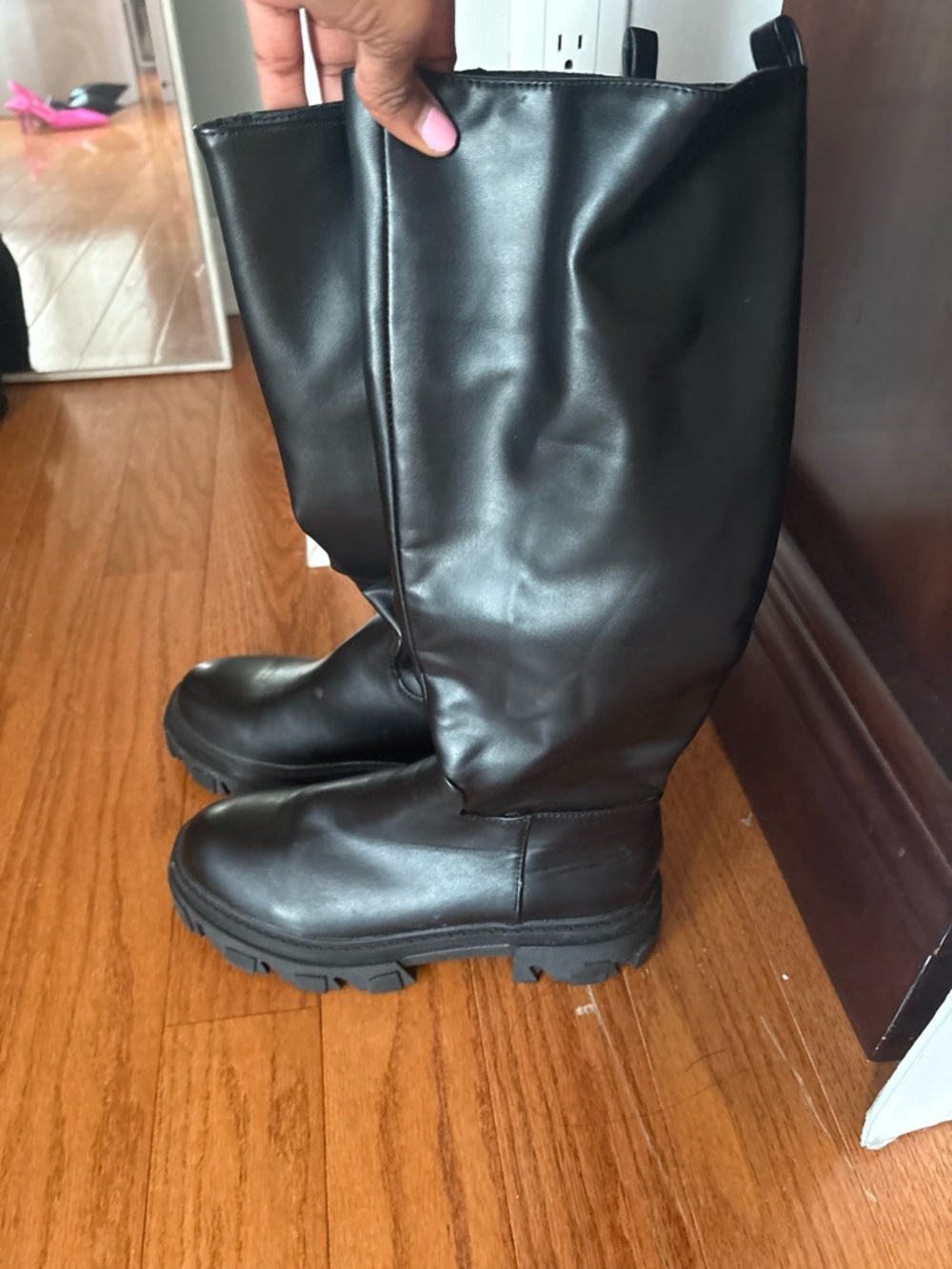Tall Black Leather Pull-On Boots - Picture 3 of 5